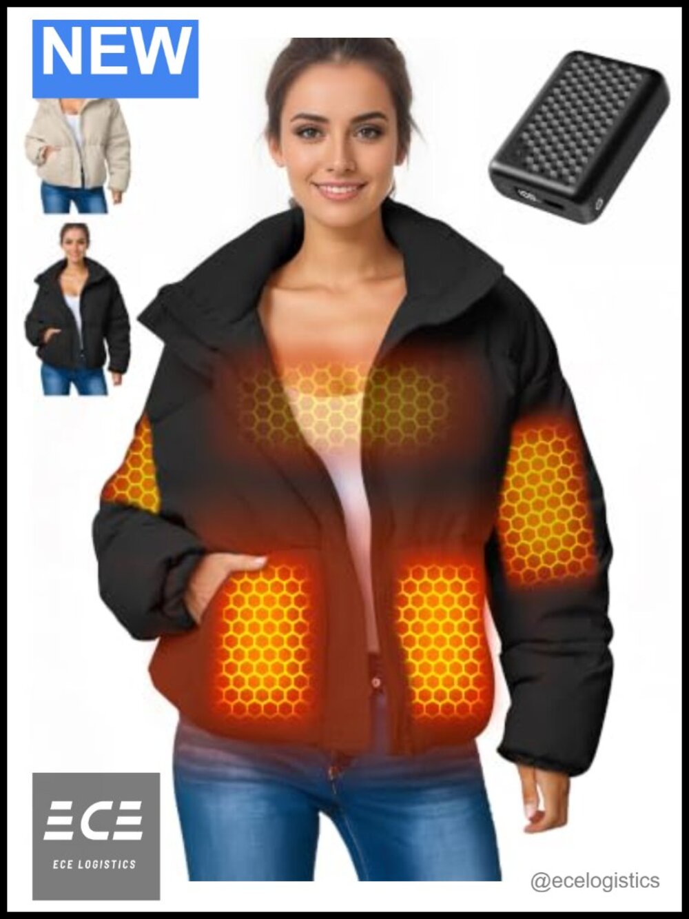 Graphene Heated Jacket 12V Fast Charge Insulated Shell Hooded Quilted